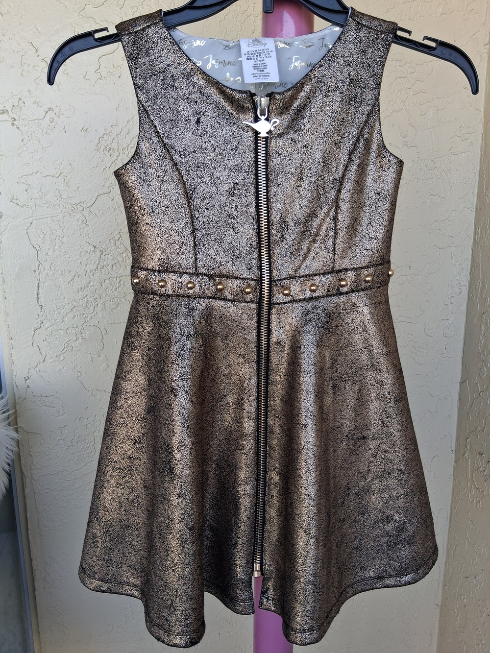 Jasmine DISNEY Metallic Gold Girls' Zip Front Dress